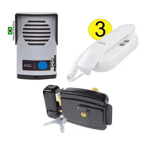 Kit Agl Porteiro + 3 Interfones + Fechadura Elétrica