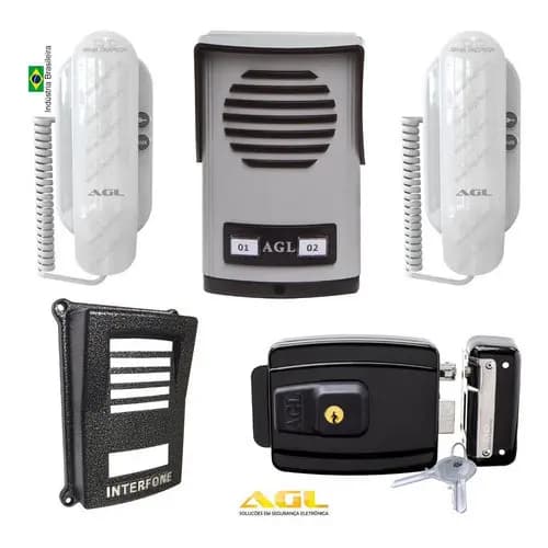Interfone Agl 2 Casas + Fechadura Reversível + Protetor