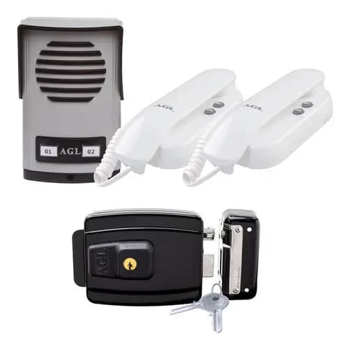 Kit Agl Interfone Coletivo 2 Pontos +  Fechadura Elétrica Agl Reversível