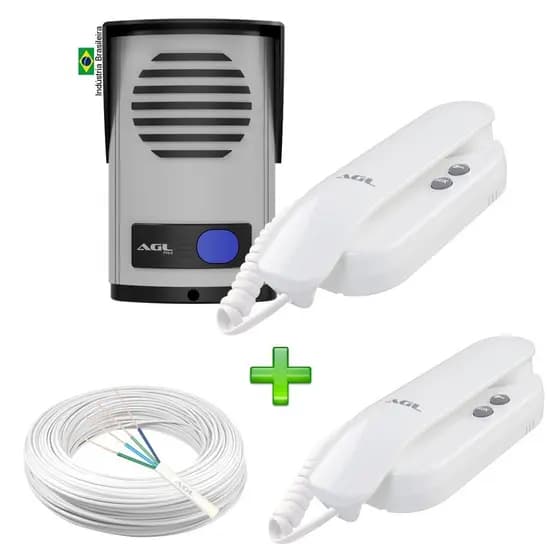 Kit Agl Porteiro + 2 Interfone + 60 Metros De Cabo