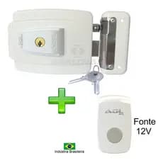 Fechadura Elétrica Agl 12v Branca Reversível + Botoeira 12v