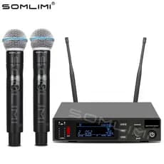 SOMILMI-Original-QXD24 Microfone Profissional Sem Fio Dois Canais Cantando Desempenho de Palco Karaoke Igreja