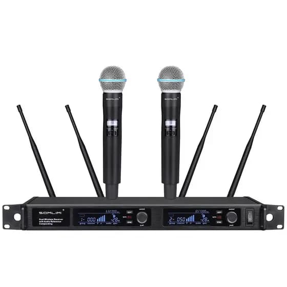 SOMLIMI QLX-24D todo Metal UHF Profissional Sem Fio Microfone dois Canais Cantando Desempenho de Palco Karaoke Igreja