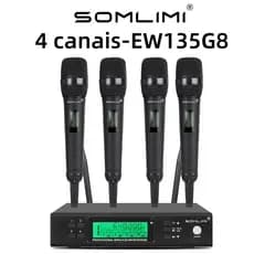 SOMLIMI Original EW135G8 Microfone Profissional sem fio 4 canais 4 microfones para Karaoke Concerto Igreja Festa Espectá