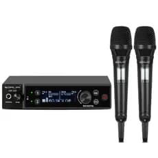SOMLIMI EM300 Sistema de microfones sem fio profissionais duplos UHF Microfone de metal para karaokê, igreja performance