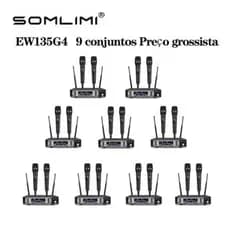 SOMLIMI EW135G4 9 microfone UHF dual canal profissional sistema sem fio palco desempenho metal portátil