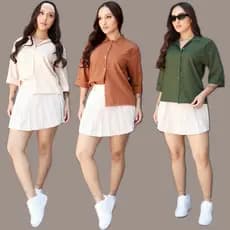 CAMISA FEMININA LISO CREPINHO MANGA 3/4