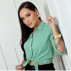 CAMISA FEMININA LISTRADO MANGA 3/4 COM BOTOES