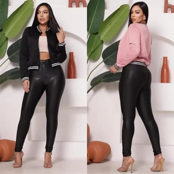 JAQUETINHA BOMBER FEMININA METALASSE PUNHO LISTRADA BLUSA SIPER TOP