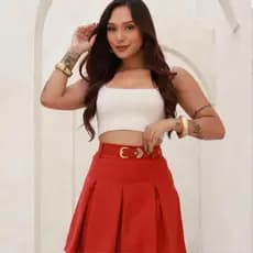 SHORT SAIA FEMININA PLISADA TECIDO SENSORIAL COM CINTO