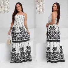 VESTIDO LONGO FEMININO LASTEX TOMARA QUE CAIA ESTAMPADO MODA VERÃO