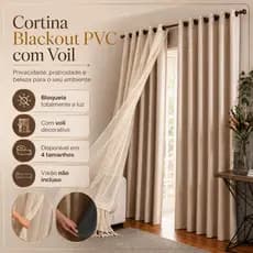 Cortina Blackout PVC com Voil e Ilhós Corta Luz para Quarto Sala Escritório Vários Tamanhos