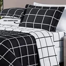Cobre Leito Casal Dupla Face Grid Micro Percal 200 Fios Austin 3 Pçs