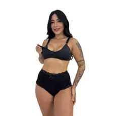 Conjunto Maternidade Sutiã Amamentação Fecho Click Alças Reforçadas Calcinha Pós Parto Cotton