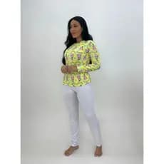 Pijama Confortável Suede Blusa Manga Inverno Longa Estampada Calça Elegante Noite Dormir Linha