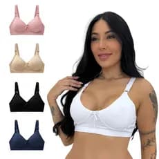 Kit 4 Sutiãs Sem Bojo Microfibra Moda Íntima Feminina Alças Ajustáveis Fecho Colchete Moda