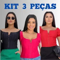 KIT 3 Blusa Feminina Cropped com bolinhas e bojo