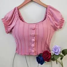 Cropped Feminina botões forrado com almofadas nos peitos