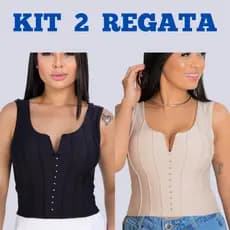KIT 2 Blusa femenina cropped regata com decote em U com bojo
