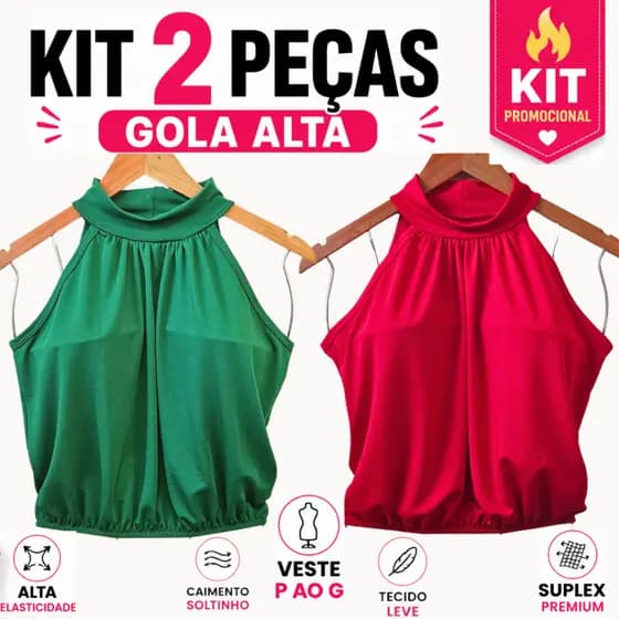 KIT 2 Blusa Feminina Regata Gola Alta Franzido – Suplex Leve Elegante Casual e Tendência