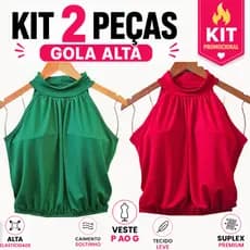 KIT 2 Blusa Feminina Regata Gola Alta Franzido – Suplex Leve Elegante Casual e Tendência