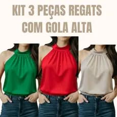 KIT 3 blusa feminina estilosa Gola Alta, Franzido moda verão