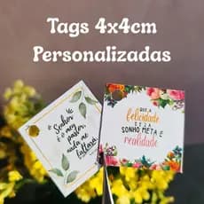 🎁 Tag Personalizada Quadrada Redonda Retangular ou Coração 4x4 cm – Com Sua Arte | Papel Fotográfico 180g