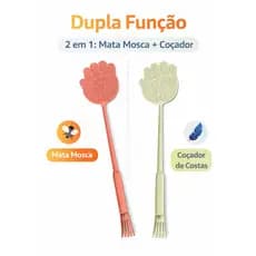 Coçador de Costas Extensível 2 em 1 | Mãozinha Coça Costas + Mata Mosca Portátil 1,2 ou 3 unidades cores aleatórias 46cm