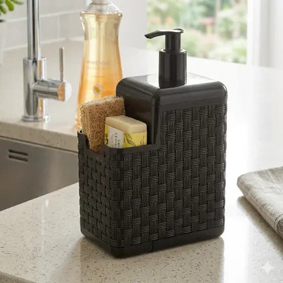 Dispenser Porta Detergente 500ml Preto Porta Esponja Bucha Bico Dosador Organizador Pia Cozinha Compacto Antivazamento