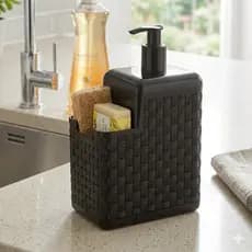 Dispenser Porta Detergente 500ml Preto Porta Esponja Bucha Bico Dosador Organizador Pia Cozinha Compacto Antivazamento