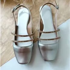 Sapatilha feminina scarpin slingback rasteira metalizada brilho