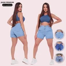 Bermuda Meia Coxa Feminina Boyfriend Bolso Faca Shorts Cintura Alta Blogueira Jeans 100% Algodão Confortável