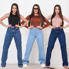Kit Calça Wide Leg Feminina Jeans Reta Pantalona Cintura Alta Alongada Estilo Moderno Conforto Premium 100% Algodão