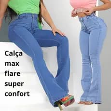 Calça Max Flare Pantalona Preta Feminino Com 3% Elastano Luxo Levanta Bumbum Cintura Alta Super Confortável