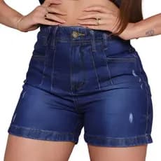Bermuda Meia Coxa Feminina Com 4 Pinças Modeladora Cintura Alta Short Jeans 100% Algodão