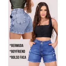 Kit Short Unidade Bermuda Boyfriend Meia Coxa Cintura Alta Feminino  Jeans Short  100% Algodão Confortavel