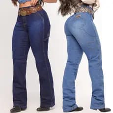 Calça Jeans Carpinteira Feminina Country Semi Flare Montaria  Bolsos Laterais Conforto Premium