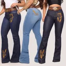 Calça Country Bordada feminina Flare Pantalona Ideal Rodeios Pecuária vaquejada Montaria Roça Botas Cinto Fivelas
