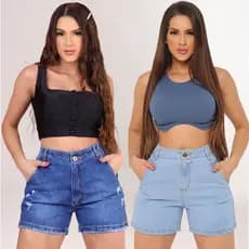 Kit 2 Bermuda Meia Coxa Sem Rasgado Boyfriend  Cintura Alta Feminino  Jeans Short  100% Algodão Confortavel