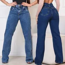 kit Calça Wide Leg Solta Feminina Jeans Cintura Alta Alongada Lavagem Clara Média Estilo Street 100% Algodão 36 ao 46