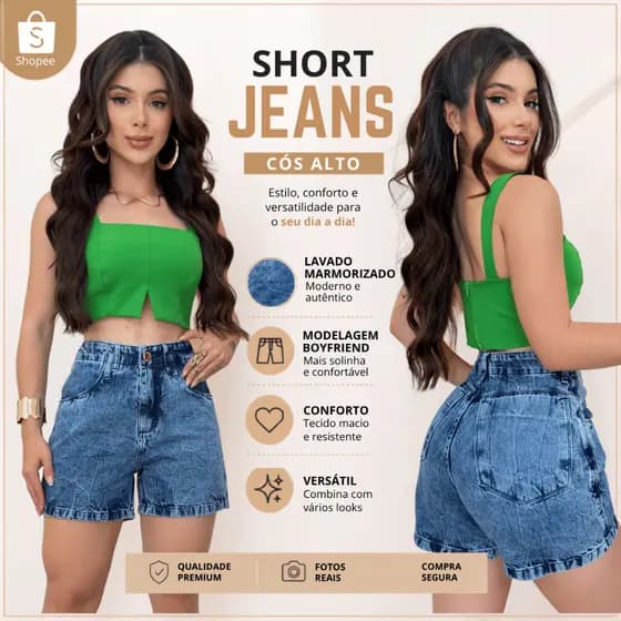 Bermuda Feminina Jeans 100% Algodão Cintura Alta Levanta Bumbum Shorts Tendência Blogueira Várias Cores Premium
