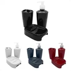 Kit Banheiro Lavabo Dispenser Porta Escova Saboneteira 3pçs