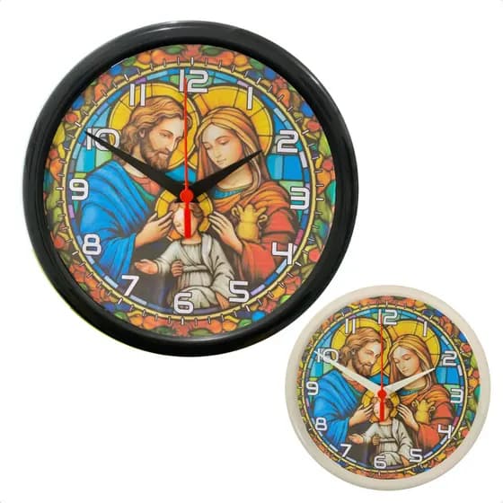 Relógio Parede Religioso Sagrada Família Preto Branco 24,5cm