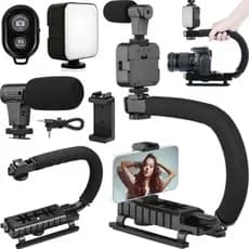 Estabilizador Para Câmera Dslr Celular iPhone Luz com Microfone e Iluminação Gravação de Vídeo