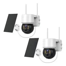 Câmera Segurança Speed Dome ICSEE Lente PTZ Wifi Placa Solar Ambiente Externa e Interna Preto Branco