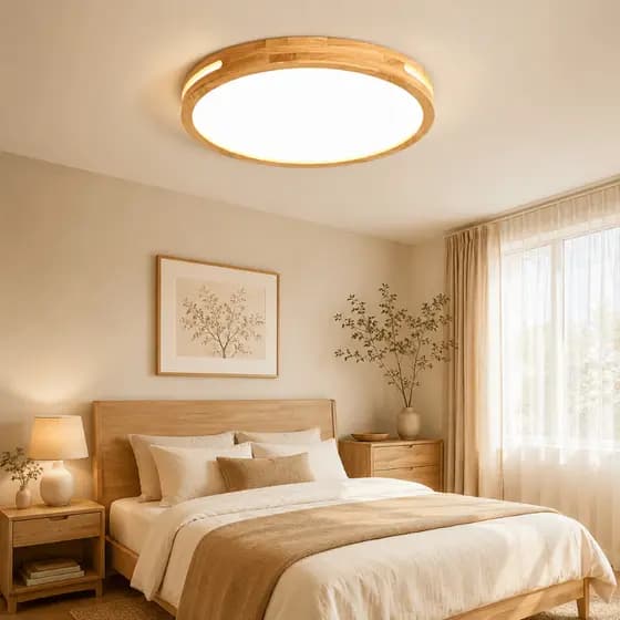 Lustre Plafon de Madeira Redondo 30cm Led 36w / 40cm 48W Sobrepor 3 Cores de Luz Luminaria de Teto