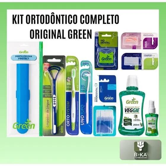KIT HIGIENE ORTODÔNTICA GREEN 10 ITENS - MANUTENÇÃO COMPLETA PARA APARELHO DENTAL