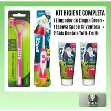 Kit Higiene Bucal Space Escova Ventosa 2 Géis Tutti-Frutti Sem Flúor Limpador De Língua