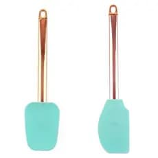 Kit cm Colher Silicone + Espátula de Silicone Multiuso Uso Cabo Rose Gold