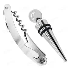 Kit Saca Rolhas E Tampa Gourmet Vinho Abridor Em Aço Inox
